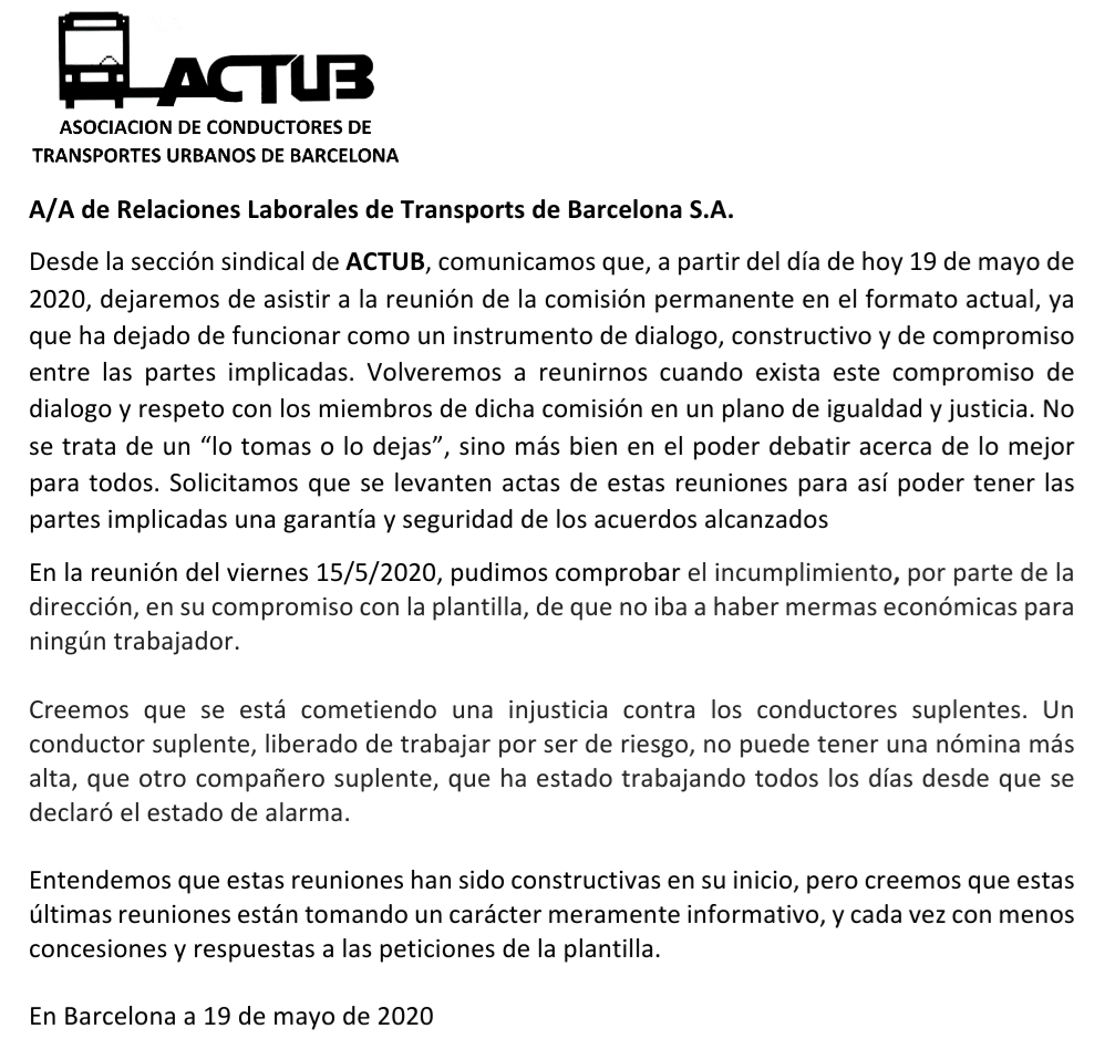 ACTUB abandona permanente