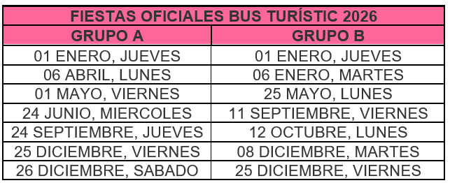 Fiestas bus turistic 2026