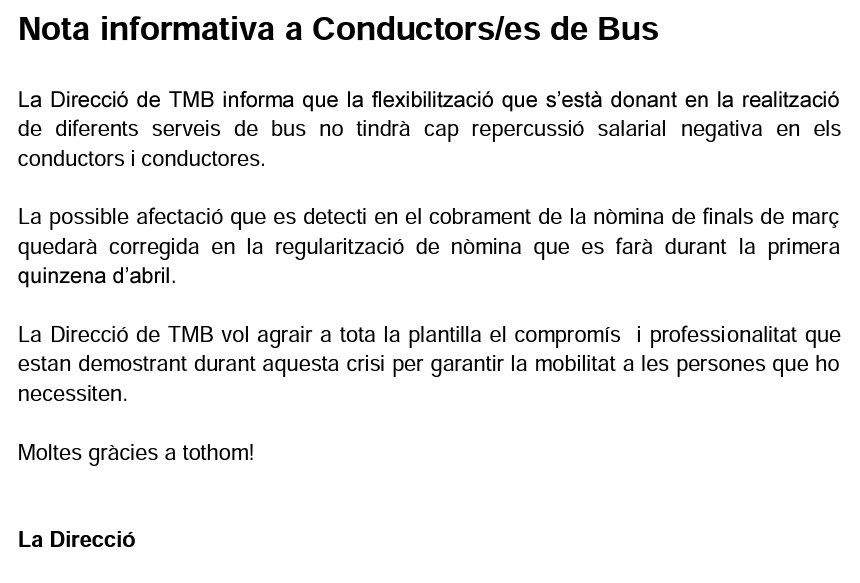Nota informativa aconductors