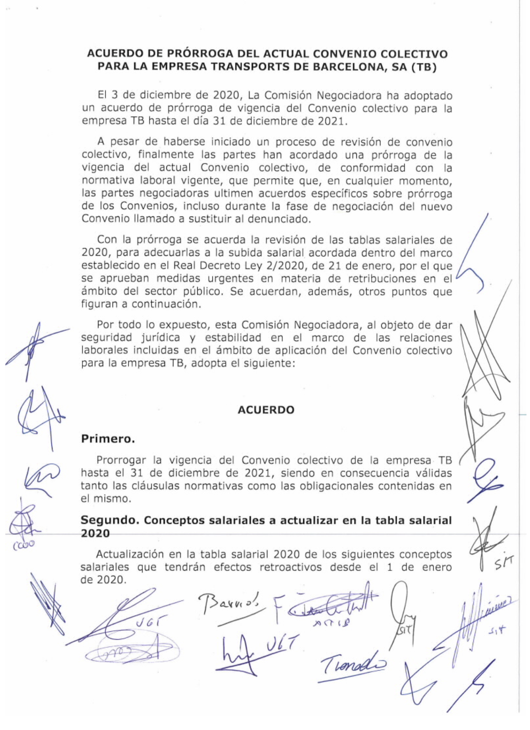 Acuerdo de prorroga de convenio ACTUB