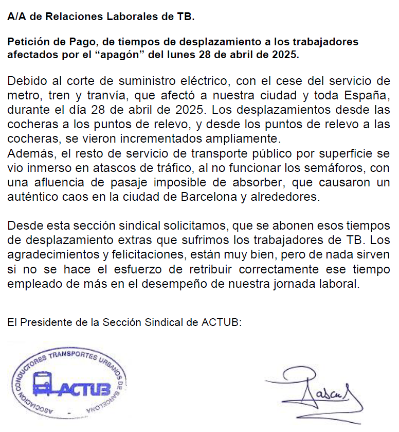 Peticion de pago del desplazamiento el 28 abril de 2025